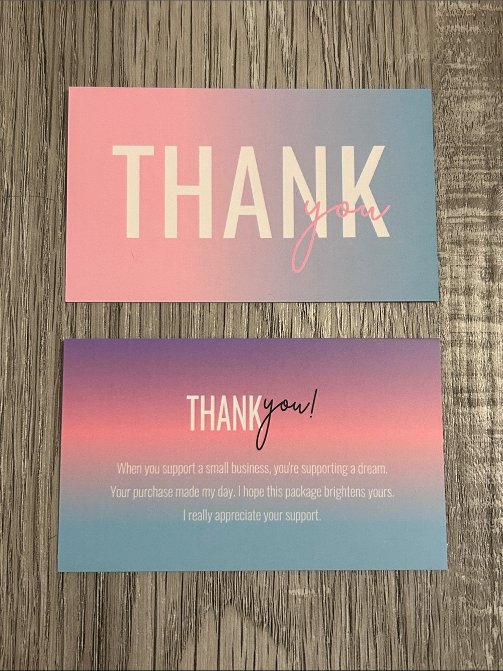 25 Thank You Cards - Purple, Pink and Blue Pastel Ombre